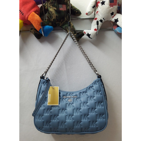 Michael Kors Jet Set Charm Blue Leather Zipper Closure Hobo Shoulder Bag - NWT - Picture 7 of 16